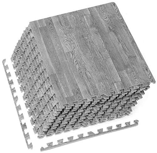 Interlocking Large Grey wooden Floor Mat Garage Exercise Play Yoga Gym Gymnastic Home Office Mat (Grey, 12 Mats-48 square feet)