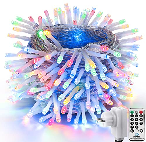 NEXVIN Luci Albero di Natale Colorate 20M 200LED Catena Luminosa con 8 Modalità, Funzione Timer e Memoria, Collegabile, Luci Natalizie da Esterno ed Interno, Cavo Trasparente