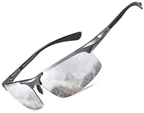 DUCO Herren Polarisierte Sonnenbrille mit Metallrahmen und Kohlefaser Brille Beine UV400 CAT 3 8277 (Grau/Mirrored)