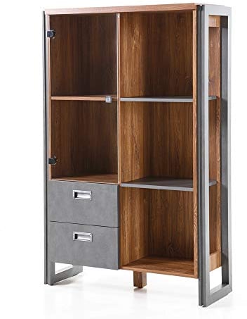 Lomadox Highboard Regalschrank im Industrial Design, Stirling Oak Eiche, anthrazit, B/H/T: 90/140/35cm