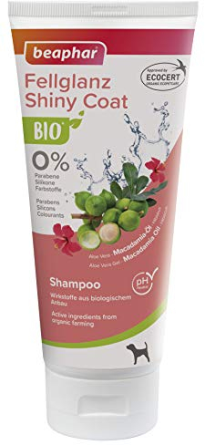 beaphar 17741 Bio Shampoo Fellglanz für Hunde, angereichert mit Macadamiaöl und Hibiskus aus biologischem Anbau, 200 ml, Weiß