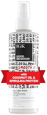 IGK GOOD BEHAVIOR 4-in-1 Prep Spray | Leave In + Detangle + Heat Protectant | Vegan + Cruelty Free | 7 Oz