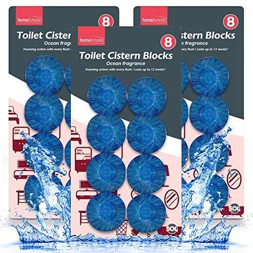 SOL 24pk x 50g Toilet Cistern Blocks, Blue Ocean Scent Freshener Tablets, Each Lasts 14 Days, Powerful Rim and Bowl Cleaning, Long-Lasting Fragrance, Prevents Limescale, and Effectively Fights Odours