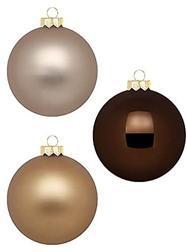 Inge Glas Weihnachtskugeln 10cm in Karton-Box | 6 XL Christbaumkugeln groß | Kugeln aus Glas (Elegant Lounge | braun beige Creme)