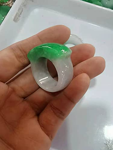 YZDKJ Natürlicher grüner Jade Ring Handgeschnitzte Jadeeite Jade Frauen Männer Ringe Natürlicher Stein Echt Jade Schmuck Jade Geschenk Schmuck (Ring Size : 11.5)