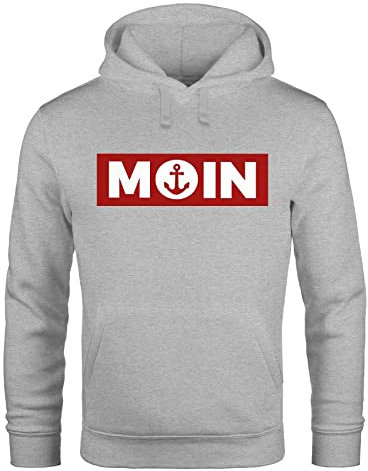 Neverless® Hoodie Herren Moin norddeutsch Morgen Anker Kapuzen-Pullover Print Männer Fashion Streetstyle grau 3XL