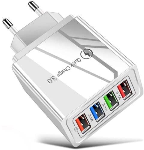 Caricatore USB da Muro 4 Porte 3.1 - Caricatore Usb Multiplo Presa USB Multipla per iPhone 12 XR XS Max XR 8, iPad, Samsung Galaxy S8 S9 HTC LG Motorola Nokia
