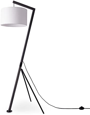 Paco Home Lampadaire Bureau Lampe À Poser Vintage Déco Salon Abat-Jour Lampe De Lecture Lampe Chevet Potence E27, Type de lampe: Lampadaire - Noir, Couleur:Blanc (Ø38cm)