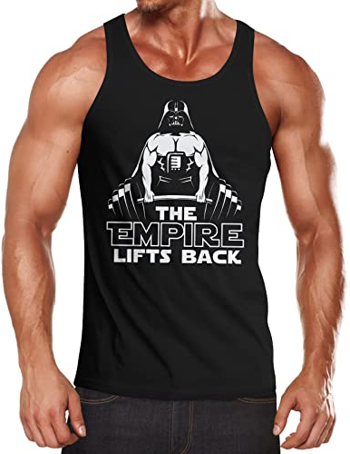 MoonWorks® Herren Tanktop Bedruckt Spruch lustig Kraftsport Fitness The Empire Lifts Backs Parodie Satire Motiv Fun-Shirt Gym schwarz L