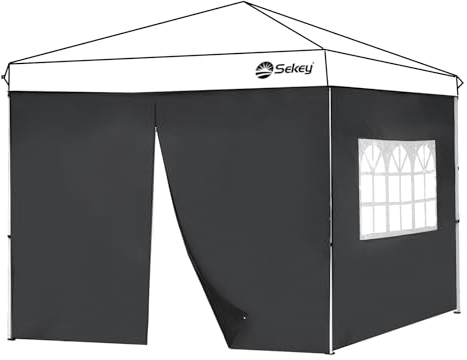 Sekey 2 Paneles Laterales para Carpa de 3 x 3 m, Resistente al Agua para Carpa, Carpa de Fiesta, 1 Ventana, 1 Cremallera, Negro