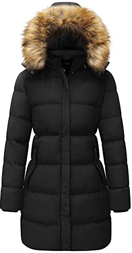 WenVen Piumino Donna Invernale Lungo Caldo Giacca Impermeabile | Fodera Calda,Cappuccio Rimovibile,Tasche in Fleece,Cerniera Bidirezionale,Slim Fit,Cappotto Donna Invernale,Outdoor&Viaggi