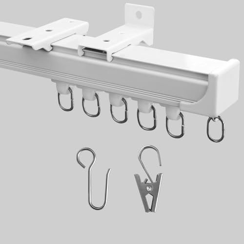 MaKefeile Vorhangschiene, Deckenmontage, Raumteiler, Sichtschutz-Trennwand, Stange, strapazierfähig, Wohnmobil, Dusche, Outdoor, Clip-Set, Weiß, 0,9–1,8 m