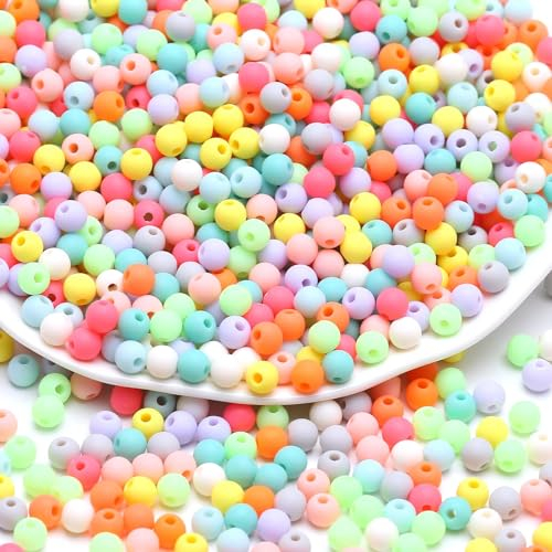 HERZWILD perlen zum Auffädeln ca.200g Matte bastelnperlen 6mm bunt Acryl Perlen kunstperlen f.schmuckherstellung DIY halsketten Armband (matt bunt / 6mm).