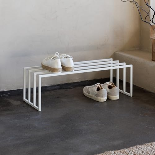 Metallbude Schuhregal BOVI - Weiß - Platzsparende Schuhablage aus Metall - Perfekt für Deine Flur Garderobe - Kratz-, Stoß- & Schlagfest - 80x30x25 cm