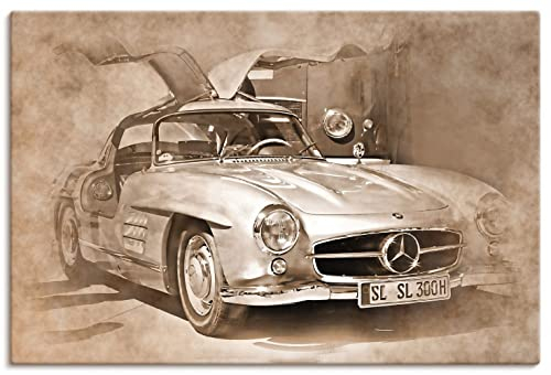 ARTLAND Wanddeko Leinwand Bilder Wandbild 90x60 cm Retro VIntage Auto Oldtimer Klassiker U4OA