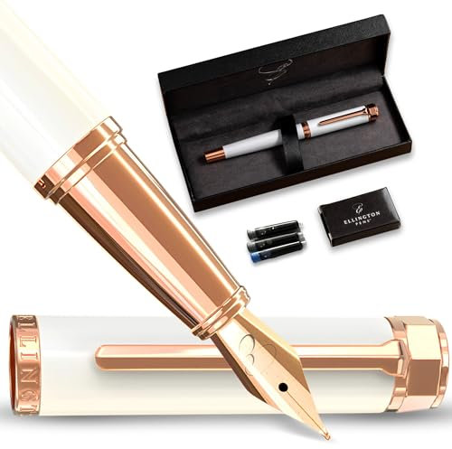 Ellington Pens Luxury Fountain Pen Set- Fountain Pens for Writing - Smooth Nib - Includes Refillable Ink Converter, 3 Ink Cartridges [2 Black & 1 Blue], Gift Box - Elegant Calligraphy