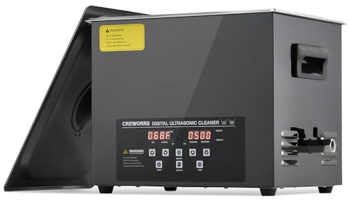 CREWORKS 10L Pulitore Ultrasuoni con Modalità Degas e Delicata, 240W Pulizia Ultrasuoni con Timer, Pulitore Ultrasuoni Professionale per Ricambi Auto, Occhiali, Gioielli, Dentiere (10L 240W)