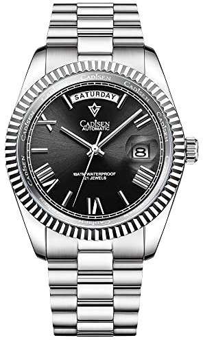 Cadisen Automatische mechanische Uhr Herren Schwimmen 10 bar wasserdichte Schraubkrone 8285 Uhrwerk Edelstahlgehäuse Uhren, Schwarz