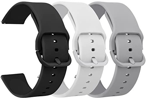 Mugust 3Pack Bracelets de Montres Silicone 22mm, Remplacement Dégagement Rapide pour Femme Homme 20mm 22mm (22mm, Noir/Blanc/Gris)