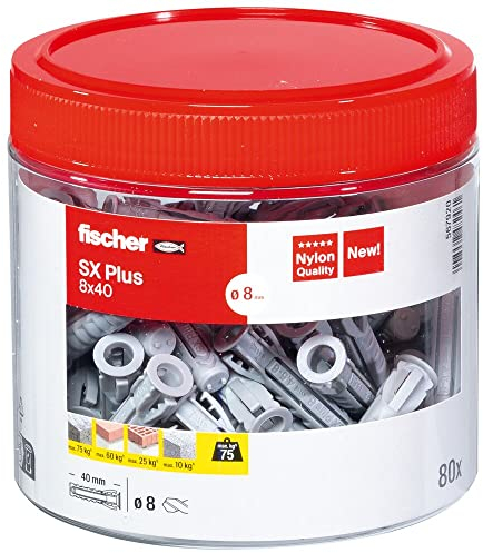fischer - Cheville nylon à expansion SX Plus 8x40 avec collerette, tous matériaux/Roundbox de 80