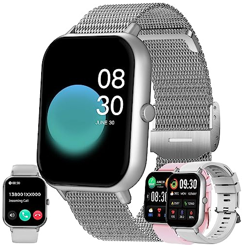 Reloj Inteligente Hombre Recibir y Contestar Llamadas, 1,83 Smartwatch Deportivo con Pulsómetro Presión Arterial, Monito de Sueño, SpO2, Podómetro Pulsera Reloj Impermeable para Android iOS (Plata)