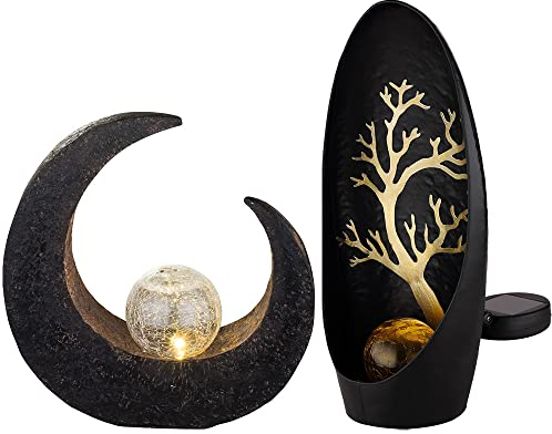 GLOBO Solarleuchte Mond Gartendeko Skulptur Solarlampen für Außen Gartenleuchte Solar, Bruchglas-Optik Kugel, IP44, LED, 2er Set