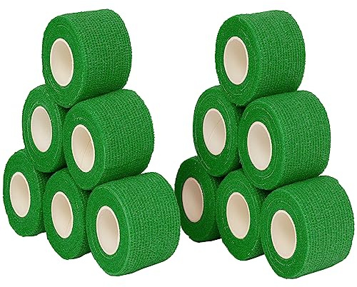 Selbsthaftende Haftbandage 12 Stück 5cm x 4,5m Selbsthaftende Bandagen für Crossfit Fußball Physiotherapie Tiermedizin Kohäsive Bandage geeignet als Hundebandage Markenbandage Vendari (Grün)