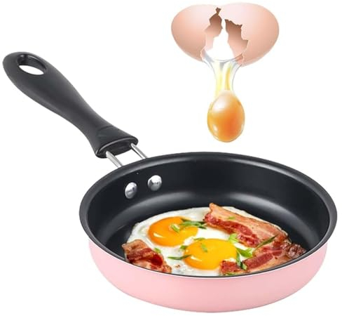 ZPSHYD Versatile 12cm Mini Non-Stick Frying Pan - Small Skillet for Eggs, Tofu, and Breakfast - Stainless Steel Flat-Bottomed Pan with Pink Finish