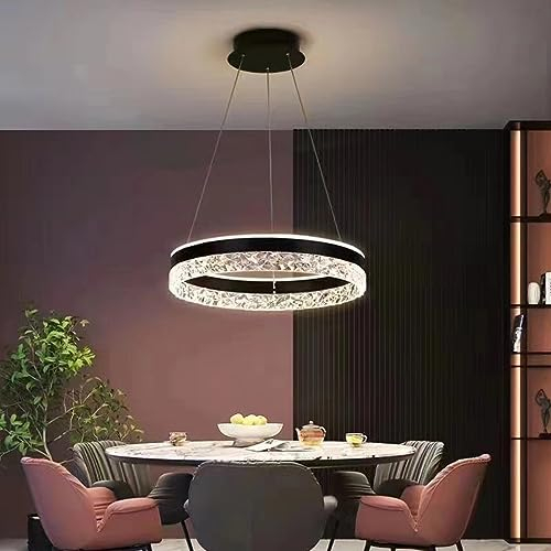 Bellastein LED Hängeleuchte Neuer moderner High-End Restaurant Pendelleuchte Ring Kronleuchter mit Kristallform Acryl Dimmbar Fernbedienung Einstellbares Rundes Deckenlampe (Schwarz)