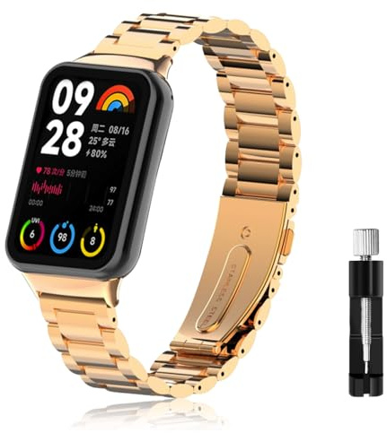 Metall Armband für Xiaomi Smart Band 10 Pro/9 Pro/8 Pro, Redmi Watch 6 5 4 | Rohnellverschluss Edelstahl Metall Ersatzarmband Uhrenarmband für Damen Herren, Roségold