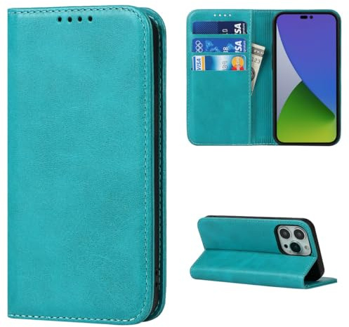 Cavor iPhone 15 Pro Max Case,Flip Leather Wallet Case,[3 Card Holders][Stand Holder][Magnetic closure],Leather Cover Phone Case for iPhone 15 Pro Max - Sky Blue
