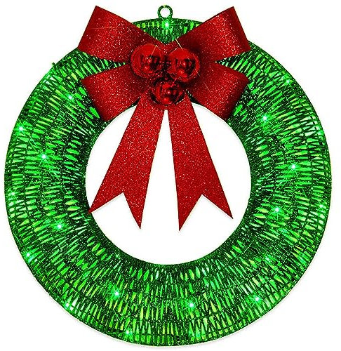 Christmas Wreaths for Front Door Christmas Wreath Metal Wreath LED Warm Light Large Bow Christmas Decorations Indoor Outdoor Window Fireplace Wall Decor Home Christmas Decorations