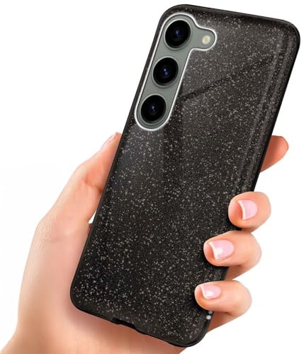 ONEFLOW Glitter Case für Samsung Galaxy S23 Glitzer Handyhülle mit Kameraschutz, Stylische Hülle Glitzernd, Dünne TPU Schutzhülle für Damen, Glitzerhülle Qi kompatibel, Schwarz
