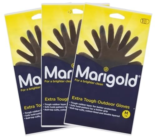 3 X Gardening Rubber Gloves Extra Tough & Non-Slip Grip for Outdoor Cleaning | Roll-top Cuffs Cotton-lined & Double Layered | Medium Black