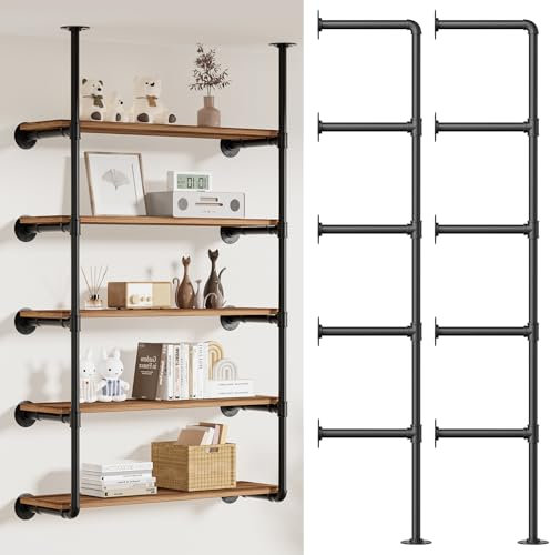 giffgiss Industrial Pipe Shelf 5-Tier Wall-Mount: DIY Open Bookshelf Retro - Farmhouse Iron Pipe Storage Shelves (No Plank)