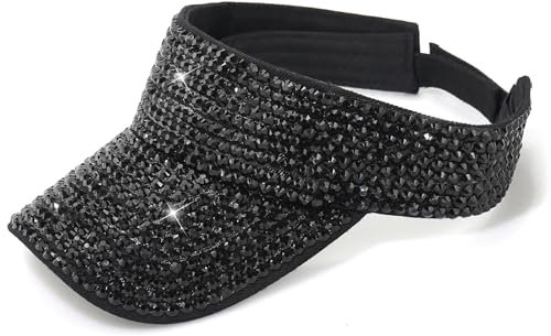 MESU Womens Bling Rhinestone Sport Sun Visor Hats Adjustable Summer Cap Black