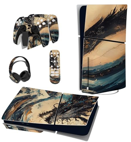 PlayVital Full Set Skin Sticker für ps5 Slim Konsole Disc Edition,Aufkleber Vinyl-Skin Stickers Schutzfolie Folie für ps5 Controller,Ladestation, Headset,Medienfernbedienung-Sturmdrache