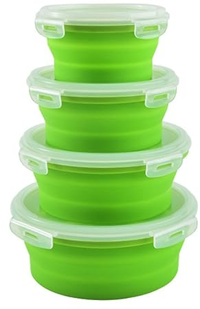 Bol Pliable en Silicone Saladier avec Couvercle BoîTes à DéJeuner de Pique-Nique de 1200 ML pour RandonnéE Vaisselle Camping Cuisine Vert