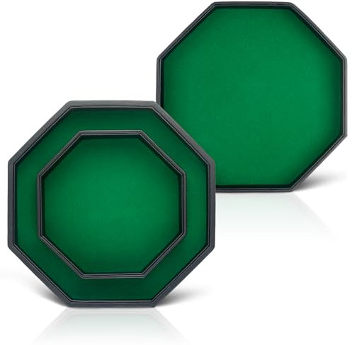 Buweeo Würfeltablett mit Deckel für Brettspiele, Grün mit Filz ausgekleidetes PU-Leder achteckiges Rolltablett und Box Aufbewahrung