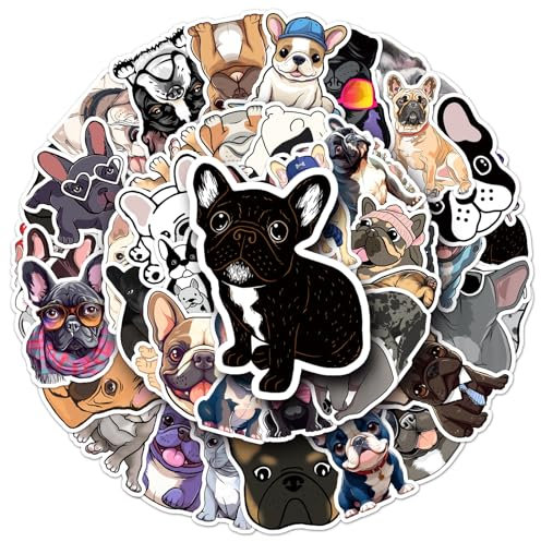 Affoto Französischer Bulldogge Aufkleber für Laptop (50PCS),Geschenk für Kinder Jugendliche Erwachsene Jungen,French Bulldog Wasserdicht Vinyl Aufkleber Stickers für Scrapbook,Skateboard,Auto,Gepäck