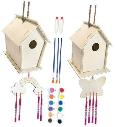 CIYODO Birdhouse Wind Chime Kit DIY Unfinished Art Craft Kit Wind Chime Pendant for Boys and Girls