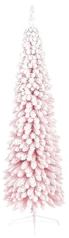 RYDZCLH 7 Fuß Großer Rosa Weihnachtsbaum, Schneebeflockter Künstlicher Bleistift-Weihnachtsbaum, Schmaler Weihnachtsbaum Mit Metallständer, 100% PVC-Material, Für Die Innen- Und Außendekoration