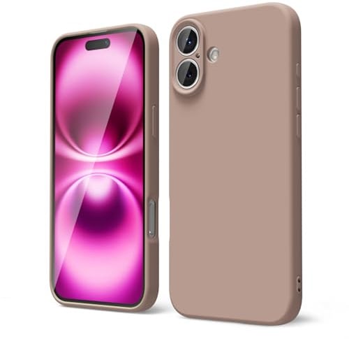 oakxco for iPhone 16 Plus Case Liquid Silicone, Soft Rubber Gel Elegant Aesthetic Basic Simple Cover, Cute Thin Slim TPU Matte Solid Color Plain Smooth Case for Women Girl, Brown Khaki