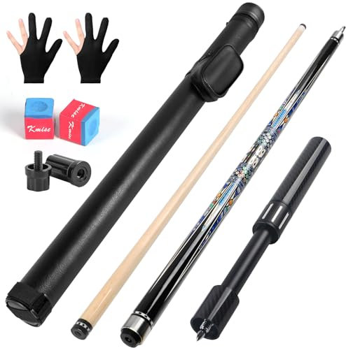 Kmise Stecca da biliardo da 58 '' 567 g, con prolunga in fibra telescopica, set professionale in acero canadese fatto a mano, con custodia per stecca da biliardo in pelle, gesso e guanti. (modello 2)