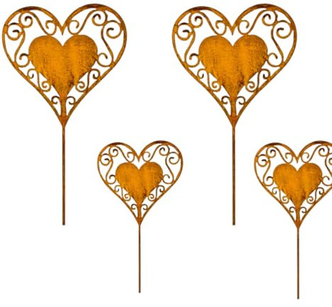 Herz Blumenstecker Gartenstecker Blumendeko Rostdeko Gartenstab Blumenstab 4er Set