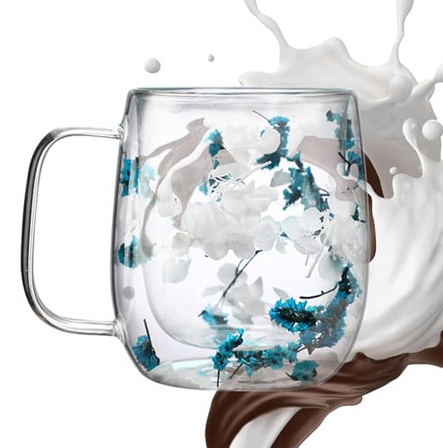 jamgeery Blumen-Teetasse - Elegante Tasse mit Trockenblumen-Design - Getränkegläser Teetasse Espressotassen für Cappuccino Milch Saft Kaltgetränke