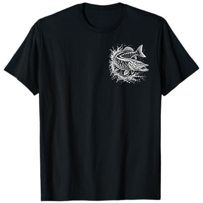 Hecht im Sprung auf Brust - Fisch-Design für Angler T-Shirt