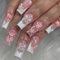 GlamRays Pack of 24 Long Square Press On False Nails - White, Nude, Pink with Flower, Bow, Pearl Designs - Shiny Adhesive Artificial Nails