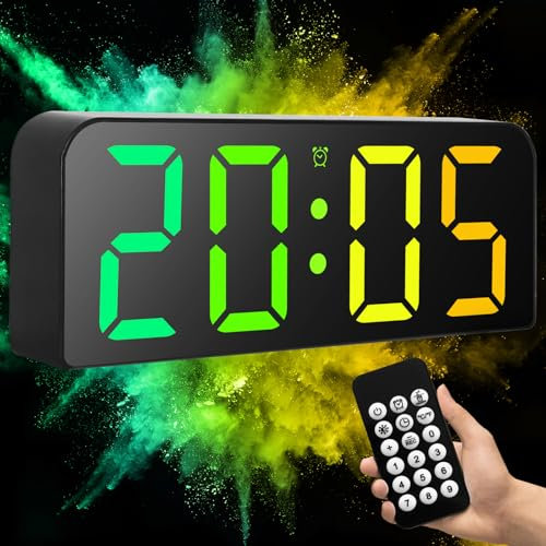 PiKaPiKaP Digitale Wanduhr, 9,6 Zoll Digitale RGB-Uhr, LED-Digital-Wanduhr mit Fernbedienung, 3 Alarme, 3 Zoll große Ziffern, Schlummerfunktion, 12/24 Stunden für Home-Office-Küche