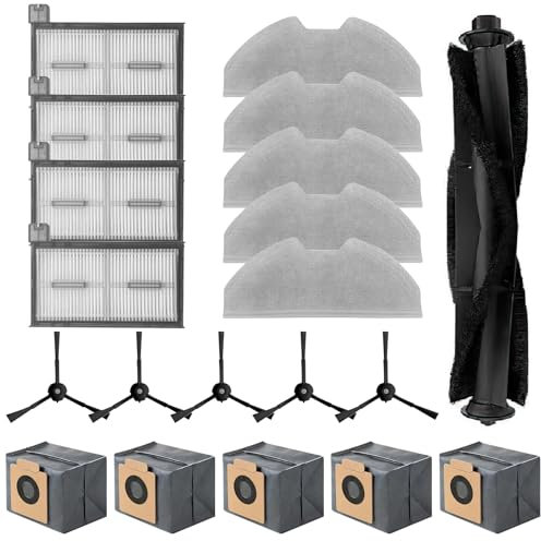 Accessories for Eufy x8 Pro/Eufy x8 SES robotic vacuum cleaner include 5 dust collection bags, 5 mop cloth pads, 5 side brushes, 4 HEPA filters, and 1 main brush